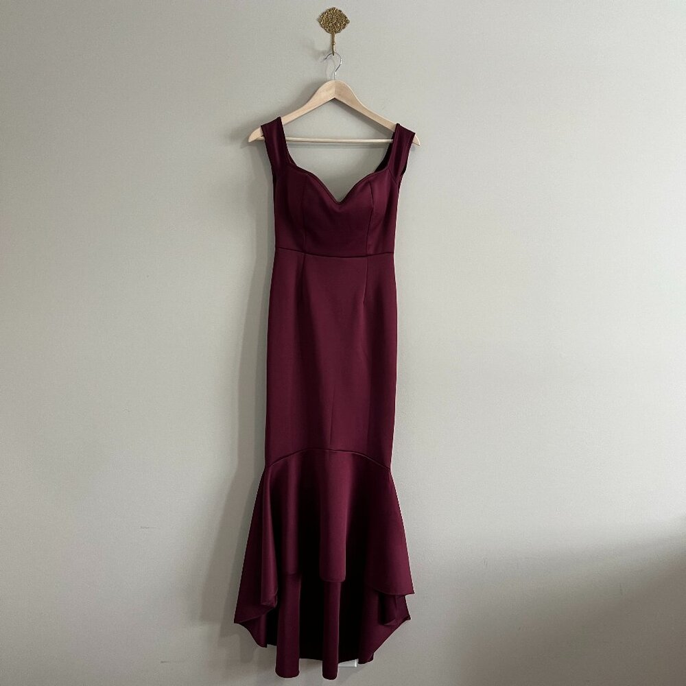 Burgundy Off Shoulder Fishtail High Low Evening Dress Women’s Small